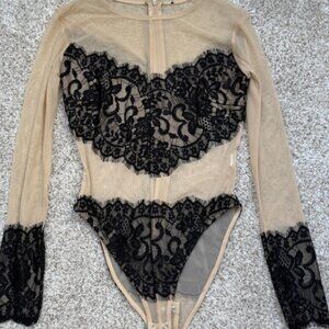 Used Lace and Mesh Bodysuit Nude and Black Size S/M